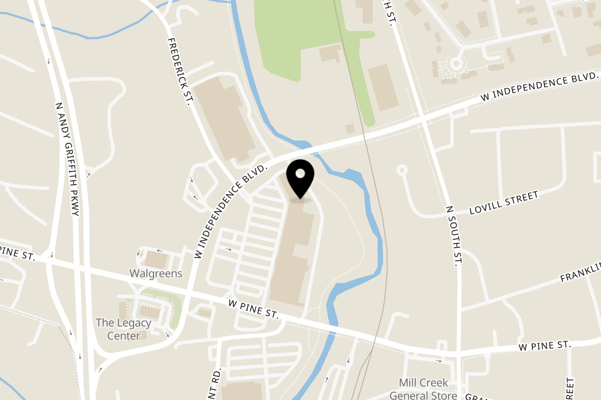Map showing the location of Thai Cafe on 647 W Independence Blvd in Mt Airy
